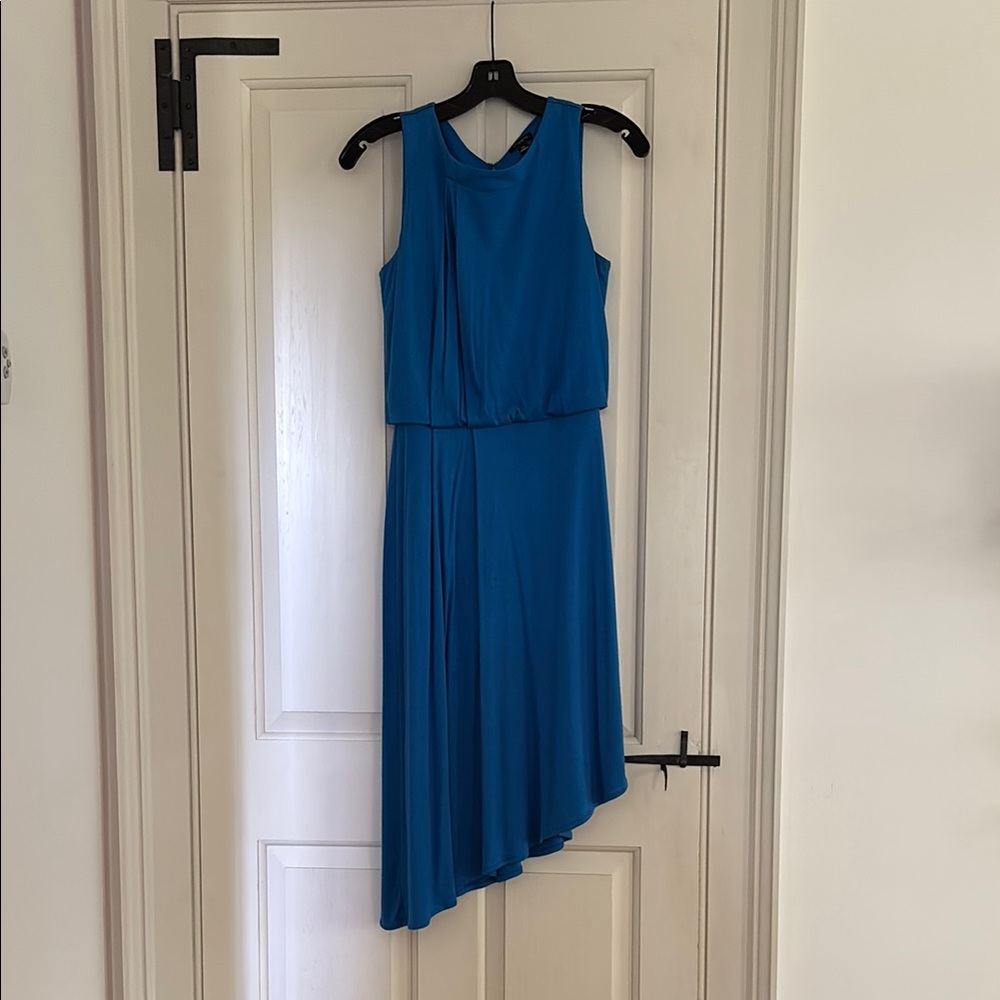 Ann Taylor Blue Pleated Asymmetrical Halter Dress